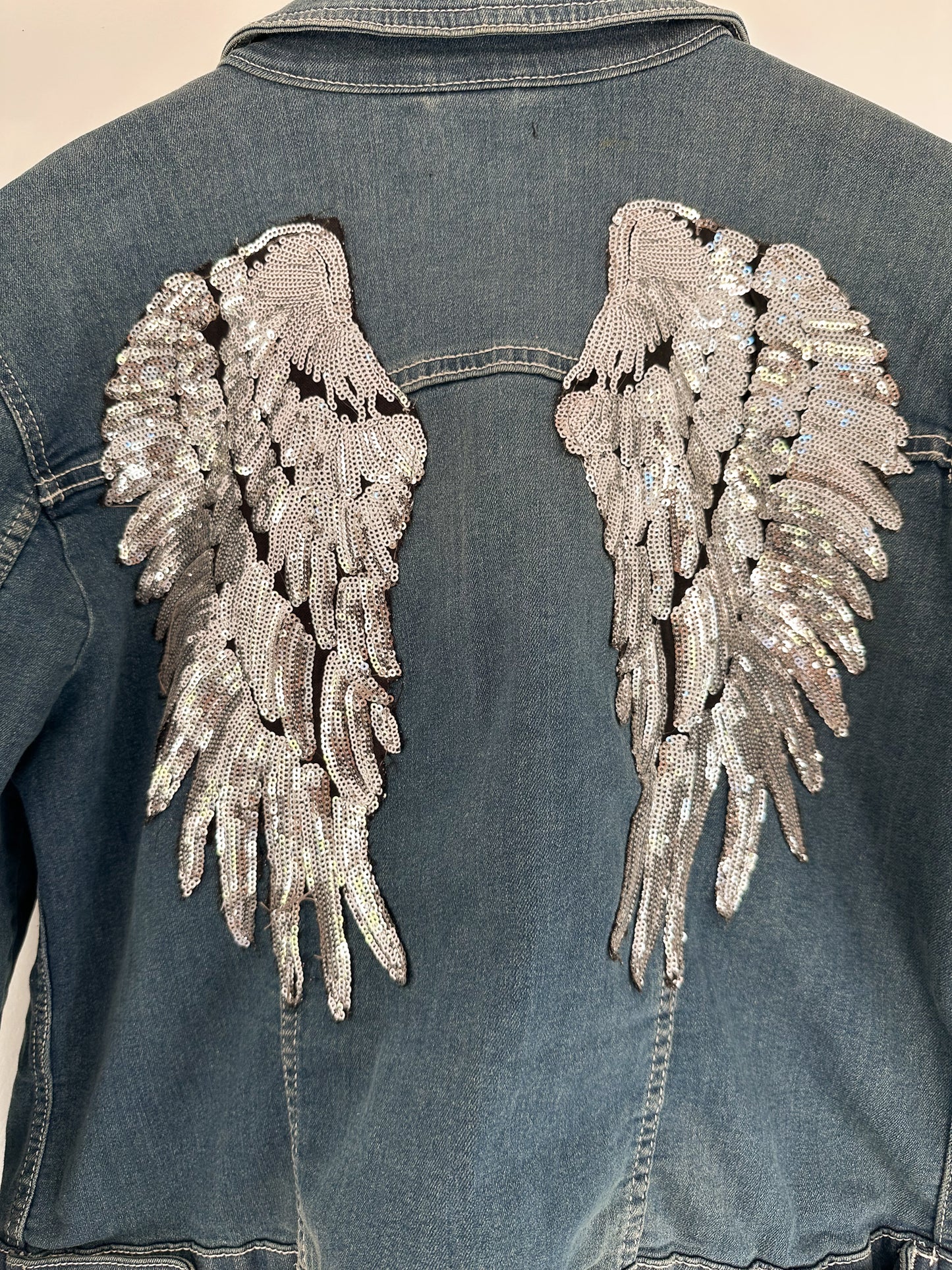 Venus Denim Jacket with Sequin Angel Wings on Back