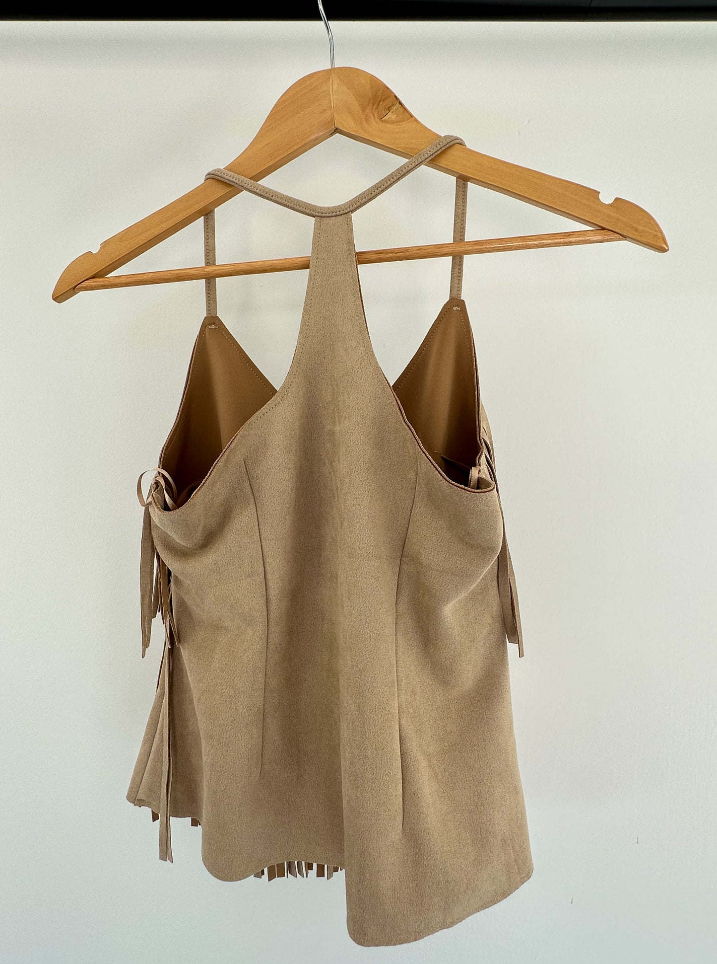 MOA MOA FRINGE TOP TAN FAUX SUEDE