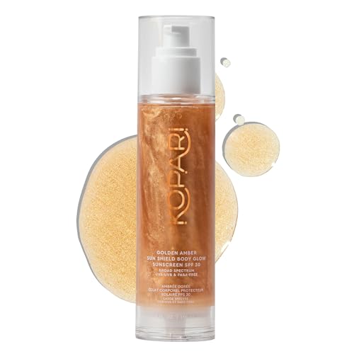 Kopari Sun Shield Body Glow - SPF 30 UV Protection Sheer Sunscreen Golden Amber - Sweat and Water Resistant - Antioxidant Vitamin E Vegan Cruelty Free - Macadamia Hibiscus Avocado Coconut Oils 5oz