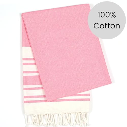 Set of 6 Beach Towels Turkish Peshtemal 100% Cotton Extra Large 36x71 - Travel Gym Pool Spa Blanket Beach Bath Towels - Ultra Soft Quick Dry Absorbent Sand free Beach Towels Pink