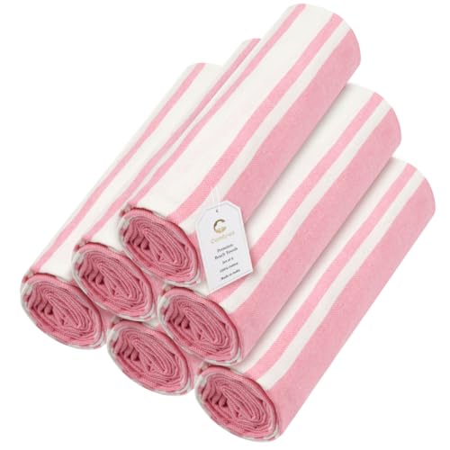 Set of 6 Beach Towels Turkish Peshtemal 100% Cotton Extra Large 36x71 - Travel Gym Pool Spa Blanket Beach Bath Towels - Ultra Soft Quick Dry Absorbent Sand free Beach Towels Pink