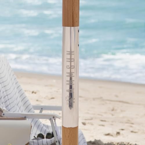 AMMSUN Beach Umbrella with Fringe, 6.5ft Boho Umbrella with Premium Wood Pole & Carry Bag, UPF 50+ Fringe Umbrella for Outdoor Holiday, Gentle Pink