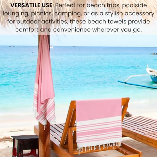 Set of 6 Beach Towels Turkish Peshtemal 100% Cotton Extra Large 36x71 - Travel Gym Pool Spa Blanket Beach Bath Towels - Ultra Soft Quick Dry Absorbent Sand free Beach Towels Pink