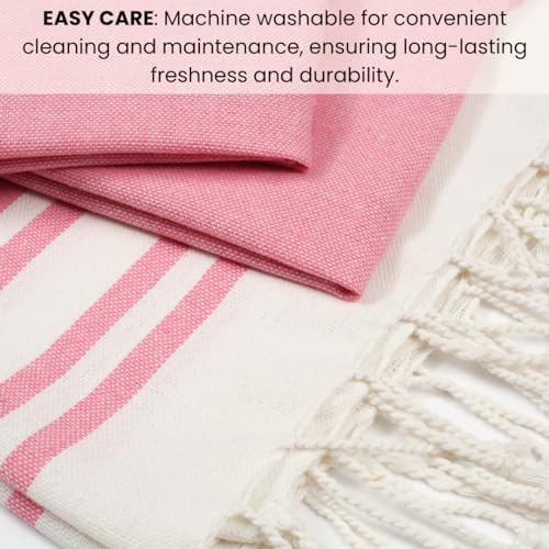 Set of 6 Beach Towels Turkish Peshtemal 100% Cotton Extra Large 36x71 - Travel Gym Pool Spa Blanket Beach Bath Towels - Ultra Soft Quick Dry Absorbent Sand free Beach Towels Pink