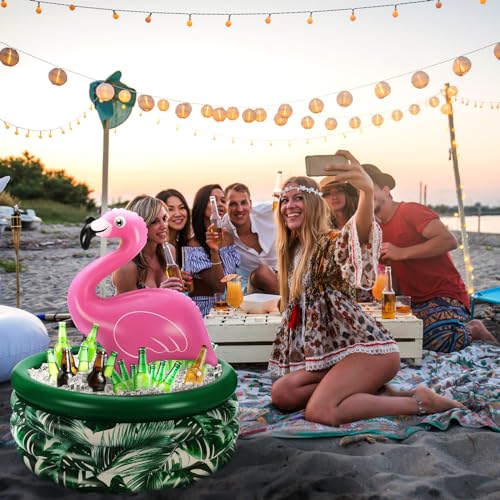 Bencailor Summer Flamingo Party Decoration Flamingo Inflatable Cooler Blow up Drink Cooler Reusable Floating Ice Chest for Summer Holiday Birthday Party Decor Supplies