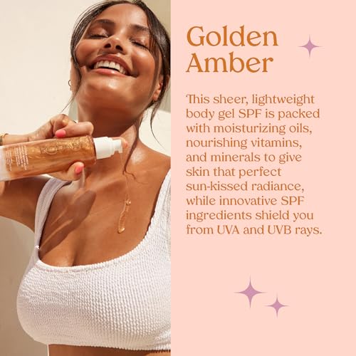 Kopari Sun Shield Body Glow - SPF 30 UV Protection Sheer Sunscreen Golden Amber - Sweat and Water Resistant - Antioxidant Vitamin E Vegan Cruelty Free - Macadamia Hibiscus Avocado Coconut Oils 5oz