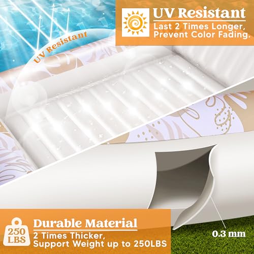 Sloosh Inflatable Tanning Pool Lounger Float for Adults, 70" x 46" Large Suntan Tub Pool Floats Sun Tan Tub Ice Bath Tub Tanning Bed Blow up Pool Raft Lounge Floatie, L-Oatmeal White