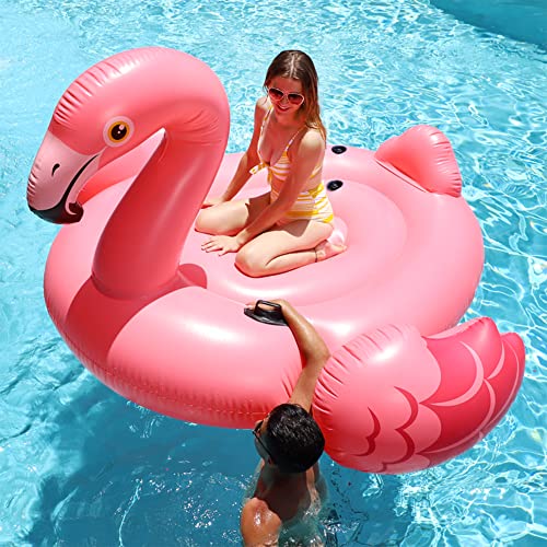 Intex 86 x 83 Inch Giant Inflatable Ride On Mega Flamingo Island Pool Float Relaxing Water Lounger with Built in Handles for 2 Riders, Pink