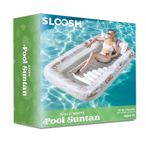 Sloosh Inflatable Tanning Pool Lounger Float for Adults, 70" x 46" Large Suntan Tub Pool Floats Sun Tan Tub Ice Bath Tub Tanning Bed Blow up Pool Raft Lounge Floatie, L-Oatmeal White