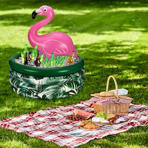 Bencailor Summer Flamingo Party Decoration Flamingo Inflatable Cooler Blow up Drink Cooler Reusable Floating Ice Chest for Summer Holiday Birthday Party Decor Supplies