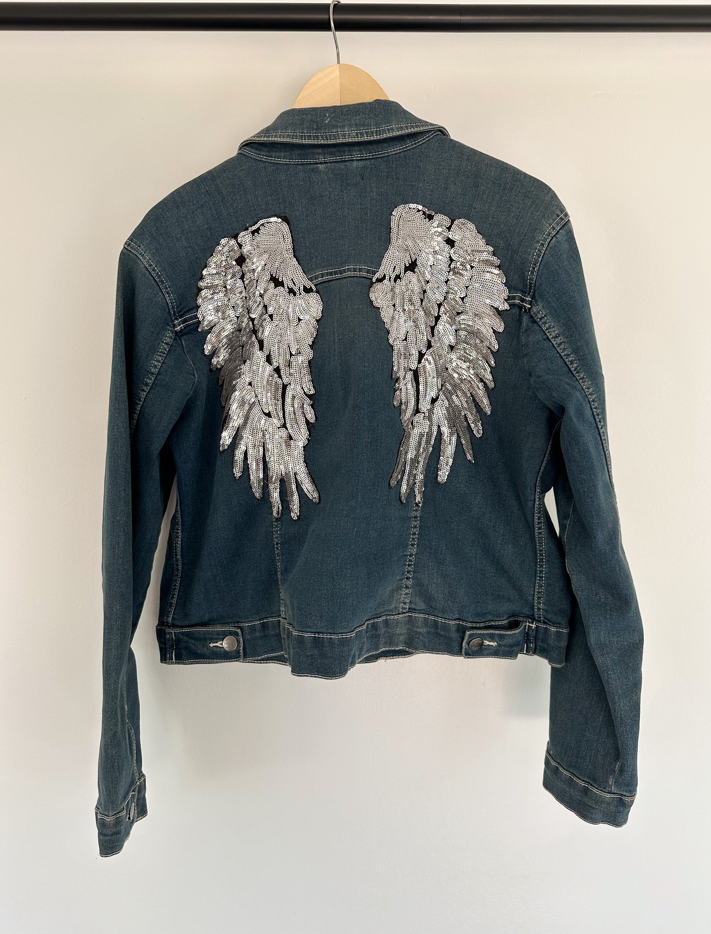 Venus Denim Jacket with Sequin Angel Wings on Back