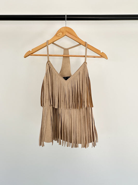 MOA MOA FRINGE TOP TAN FAUX SUEDE