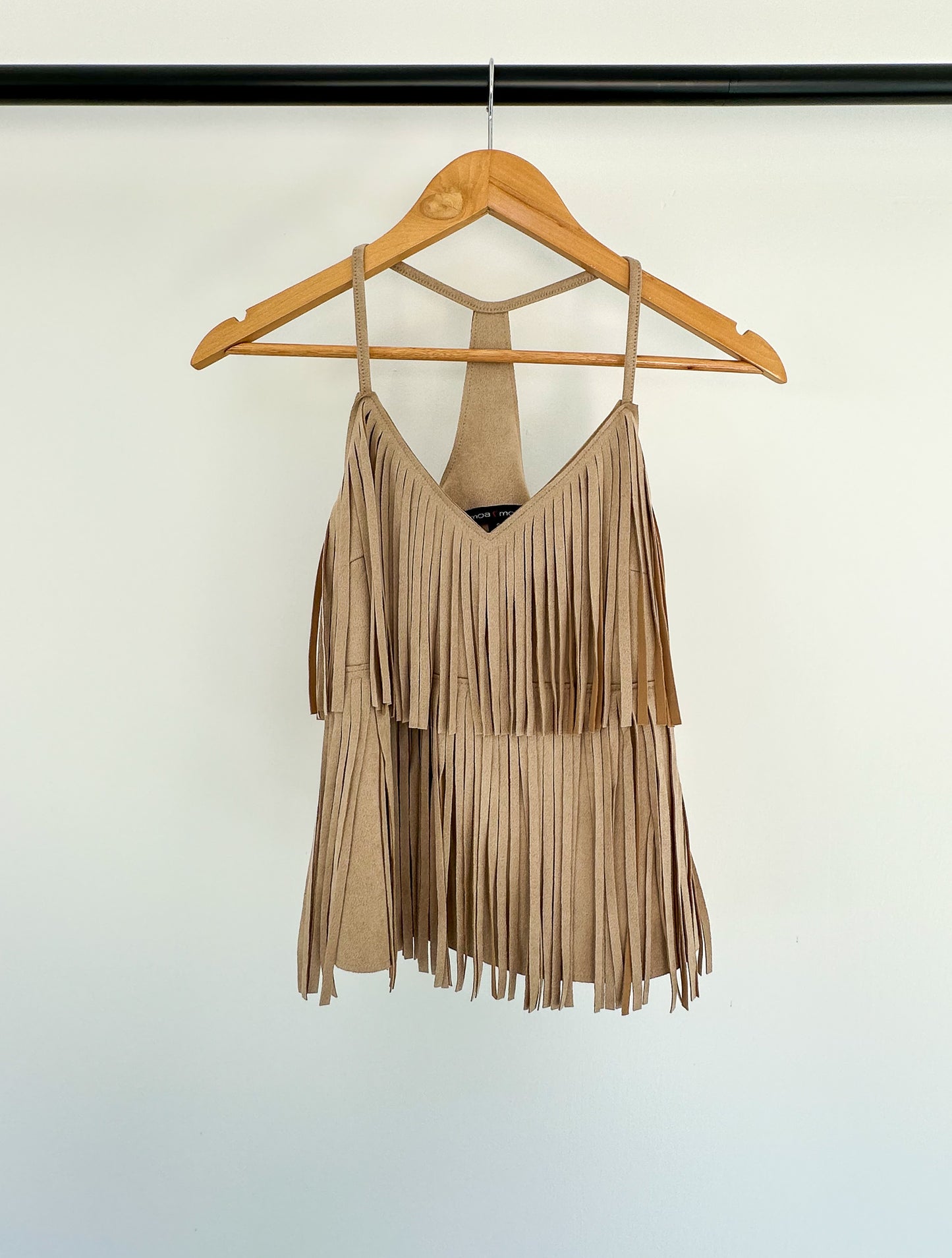 MOA MOA FRINGE TOP TAN FAUX SUEDE