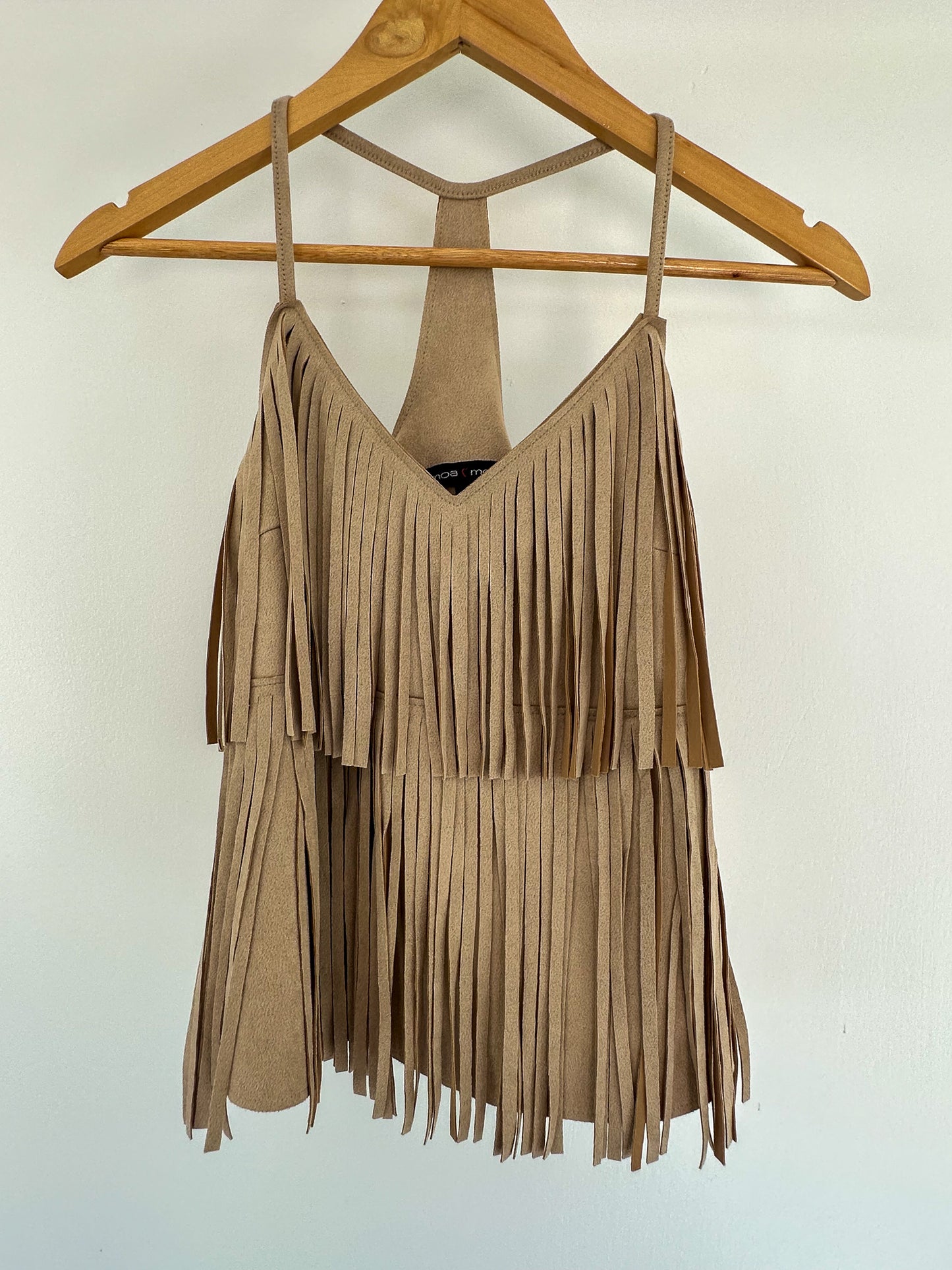 MOA MOA FRINGE TOP TAN FAUX SUEDE