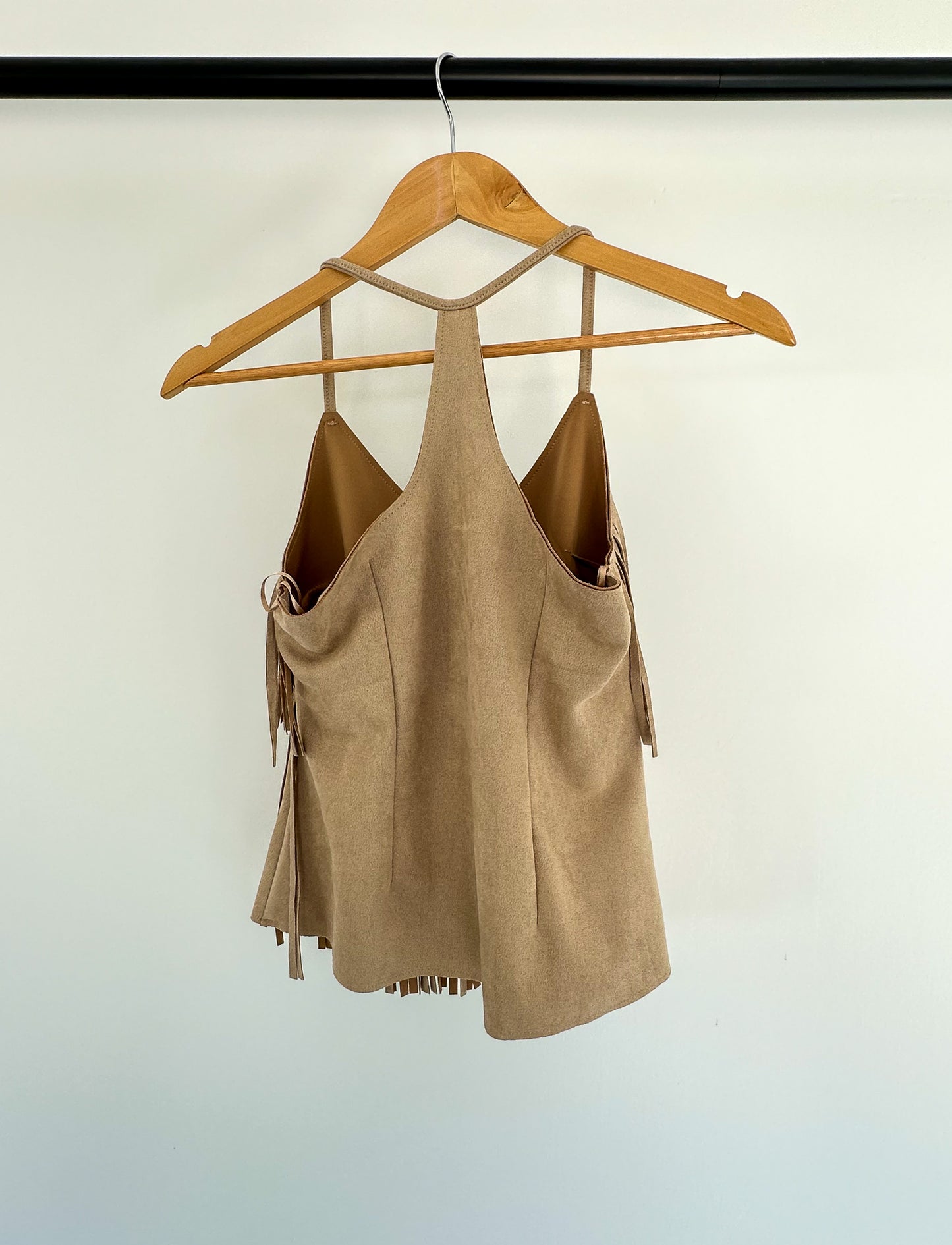 MOA MOA FRINGE TOP TAN FAUX SUEDE