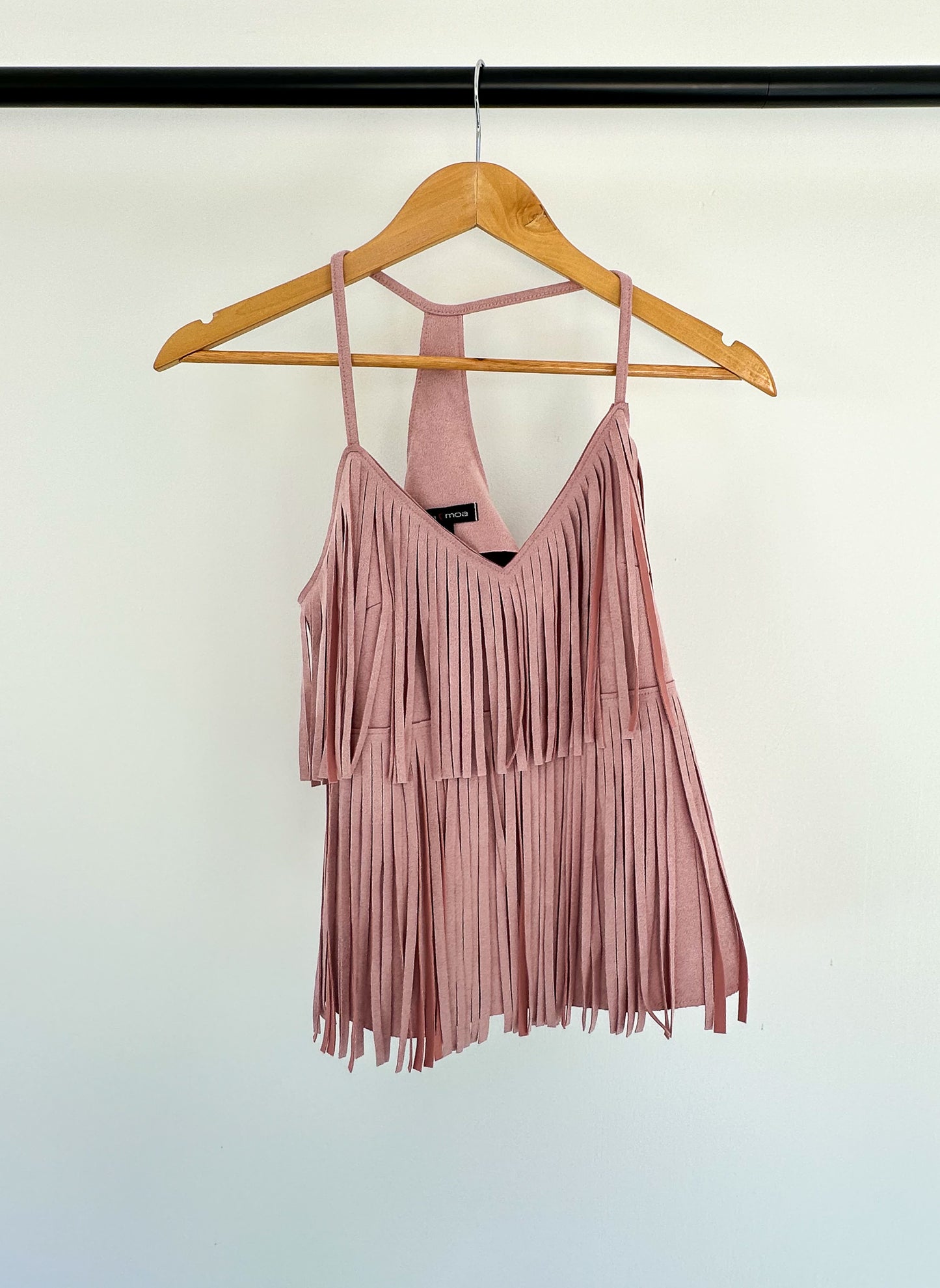FRINGE TOP PINK FAUX SUEDE