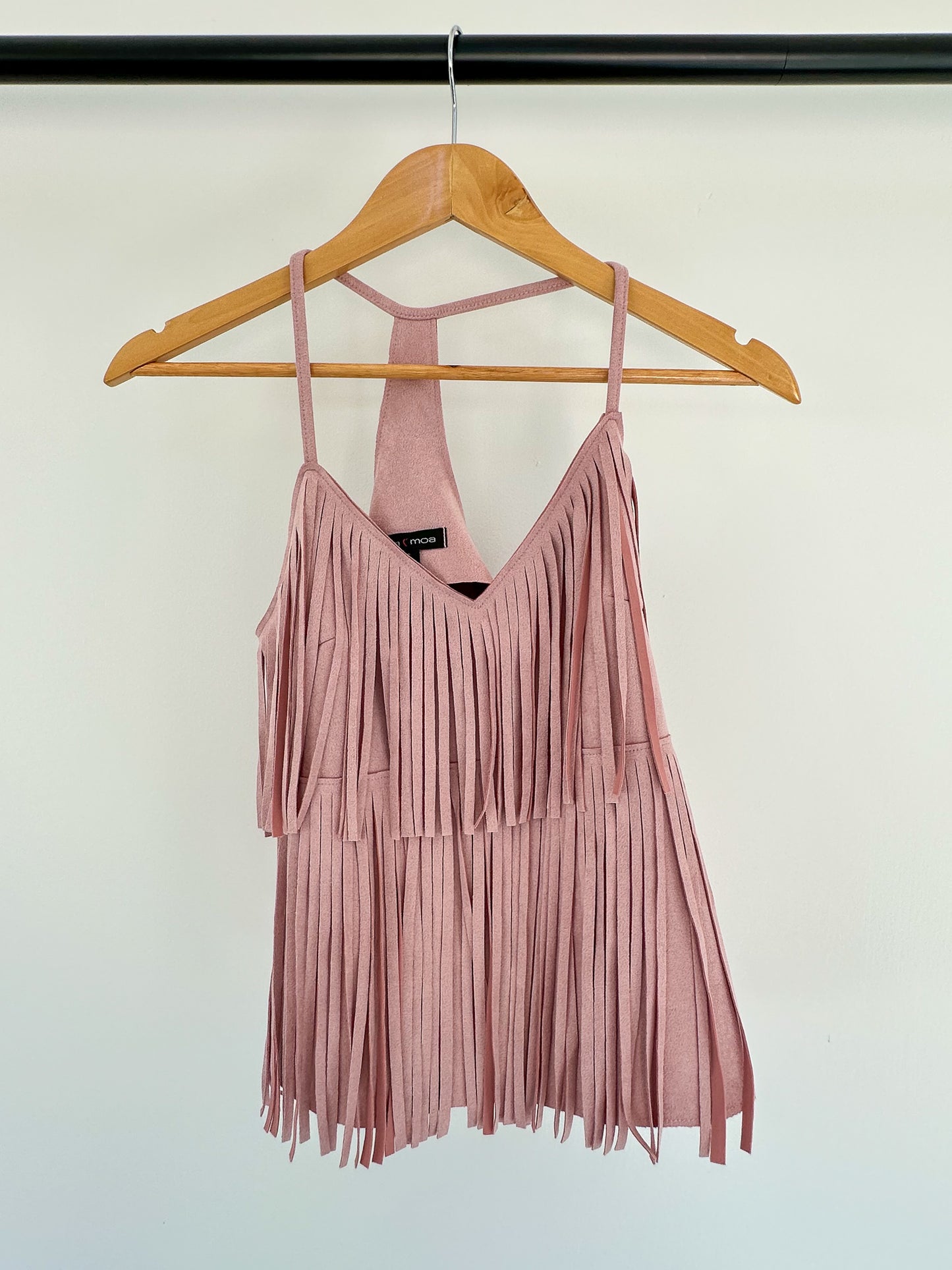 FRINGE TOP PINK FAUX SUEDE