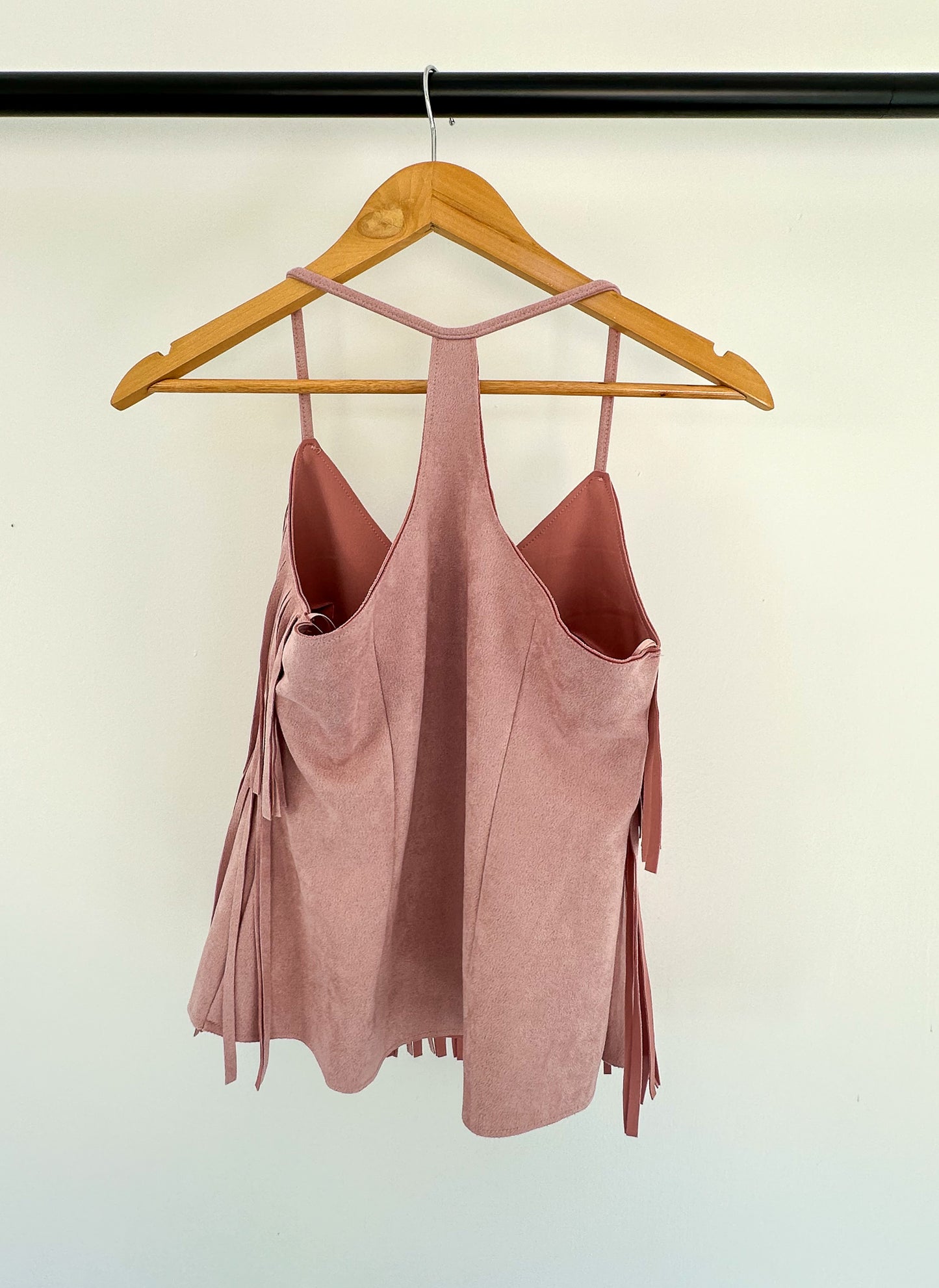 FRINGE TOP PINK FAUX SUEDE