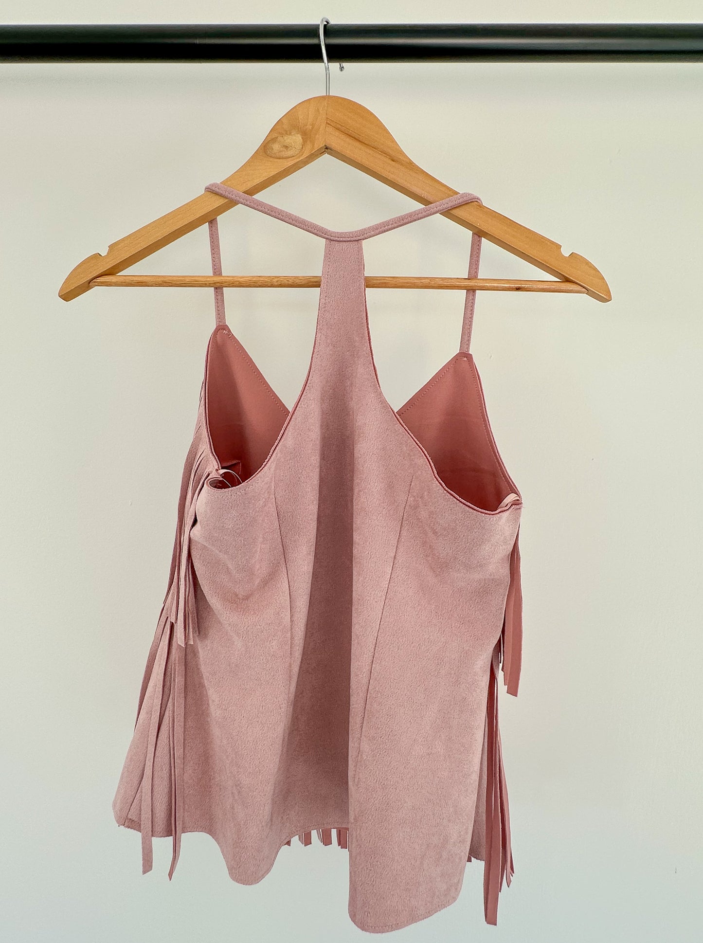FRINGE TOP PINK FAUX SUEDE